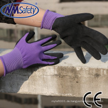 NMSAFETY lila Farbe 13g gestrickt Nylon Liner Handschuh / Latex Handschuhe en388 / Latex beschichtet Sicherheitshandschuh